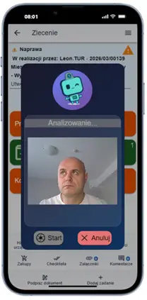 Ekran detekcji kasku — analiza obrazu z kamery przed rozpoczęciem pracy
